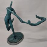 Contemporary bronze sculpture of The Acrobats {105 cm H x 110 cm W x 58 cm D}.