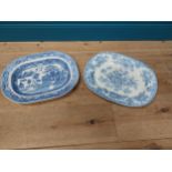 Two blue and white ceramic meat platters. {32 cm H x 41 cm W}.