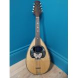 Cased mandolin. {14 cm H x 61 cm W x 20 cm D}.