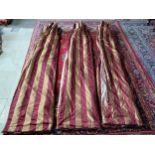 Three stripped silk embroidered curtains {264 cm H x 260 cm W}.