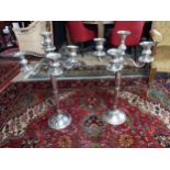 Pair of silverplate candelabras {79 cm H x 42 cm Dia.}.