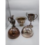 Miscellaneous collection of five early 20th C. pieces of silver plate including trophy and four