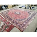 Decorative hand knotted Persian carpet square {374 cm L x 292 cm W}.