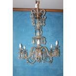19th C. cut crystal six branch chandelier {H 110cm x Dia 82cm}.