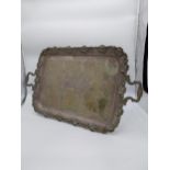 19th C. silver plate tray decorated with grapevines. {42 cm H x 70 cm W}.