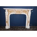 Statuary marble fireplace with jasper inlay with hand carved marble figures {H 115cm x W 160cm x D