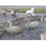 Pair of good quality bronze Swans. {90 cm H x 64 cm W x 35 cm D} and {70 cm H x 72 cm W x 36 cm D}.