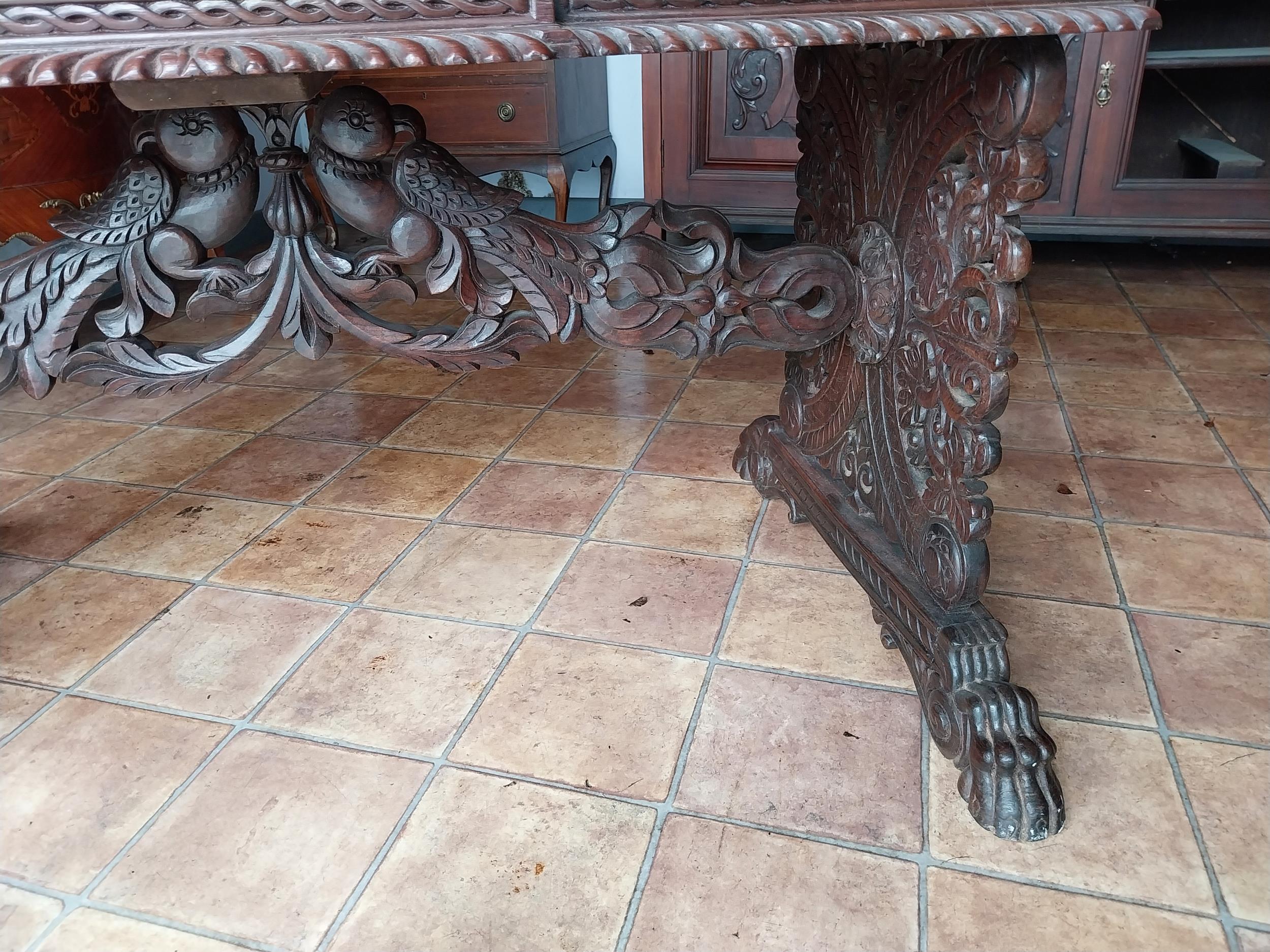 19th C. carved rosewood Oriental centre table with single drawer in frieze decorated with - Image 2 of 4