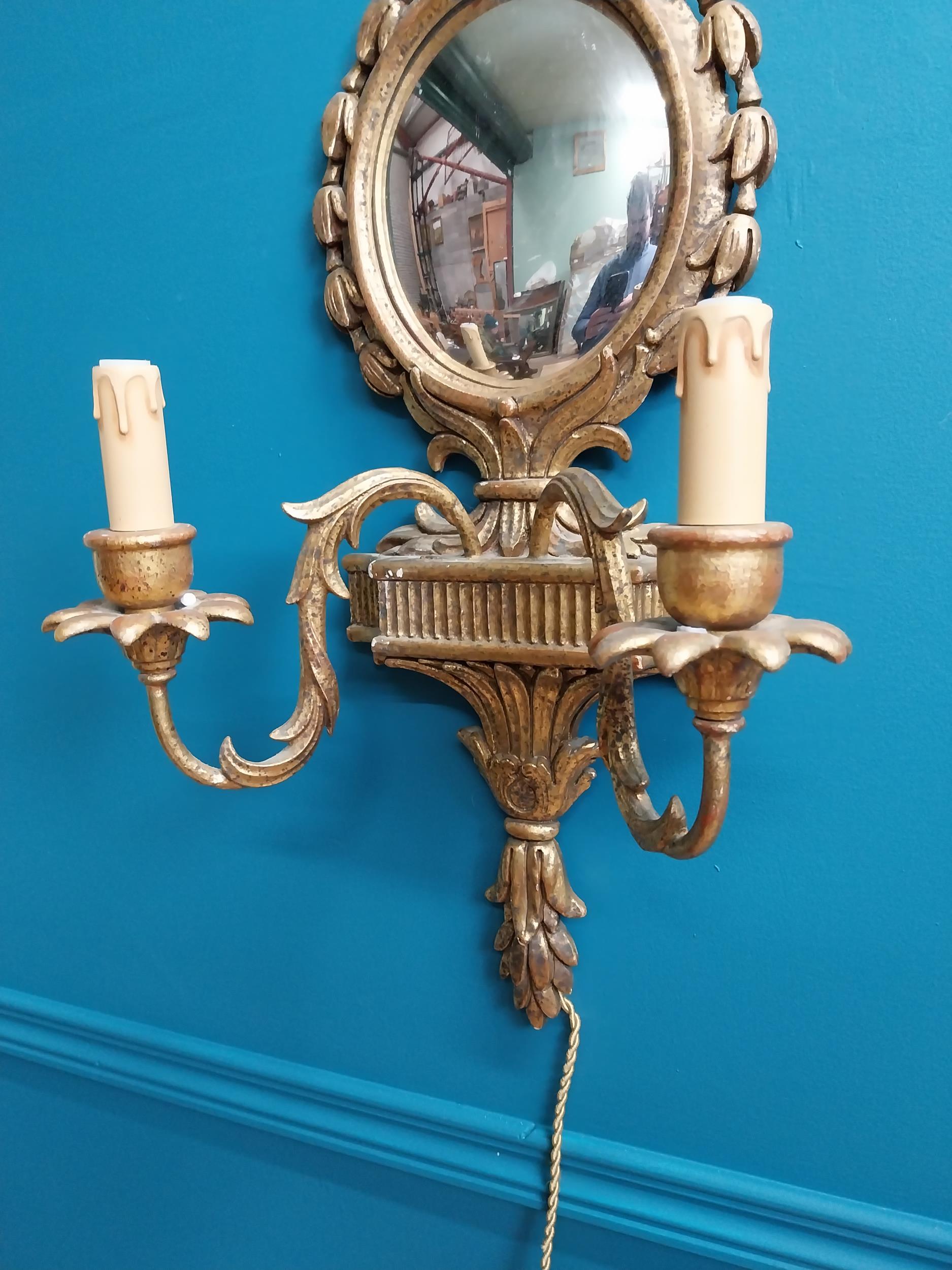 Pair of exceptional quality giltwood mirrored two branch wall sconces in the Adams manner {76 cm H x - Image 4 of 5