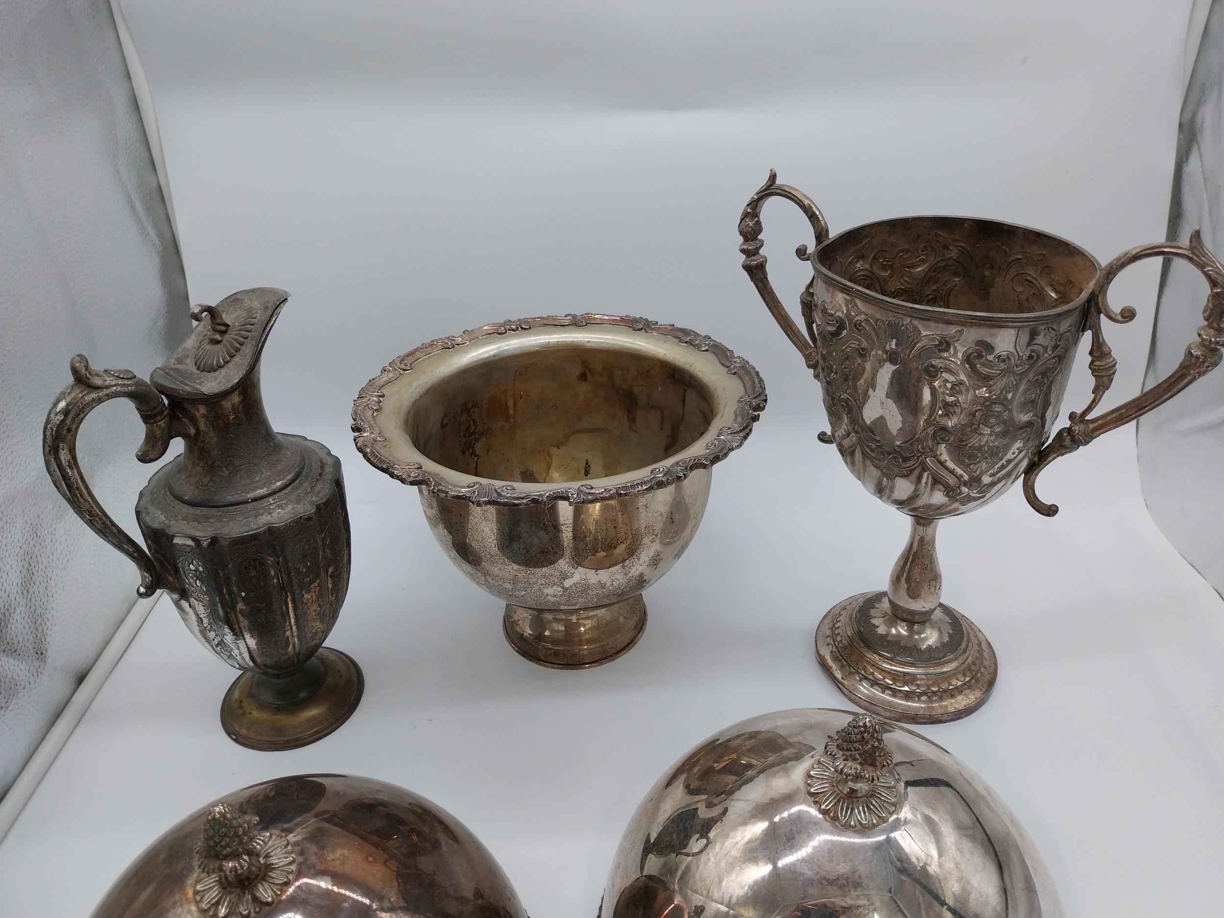 Miscellaneous collection of five early 20th C. pieces of silver plate including trophy and four - Image 3 of 3