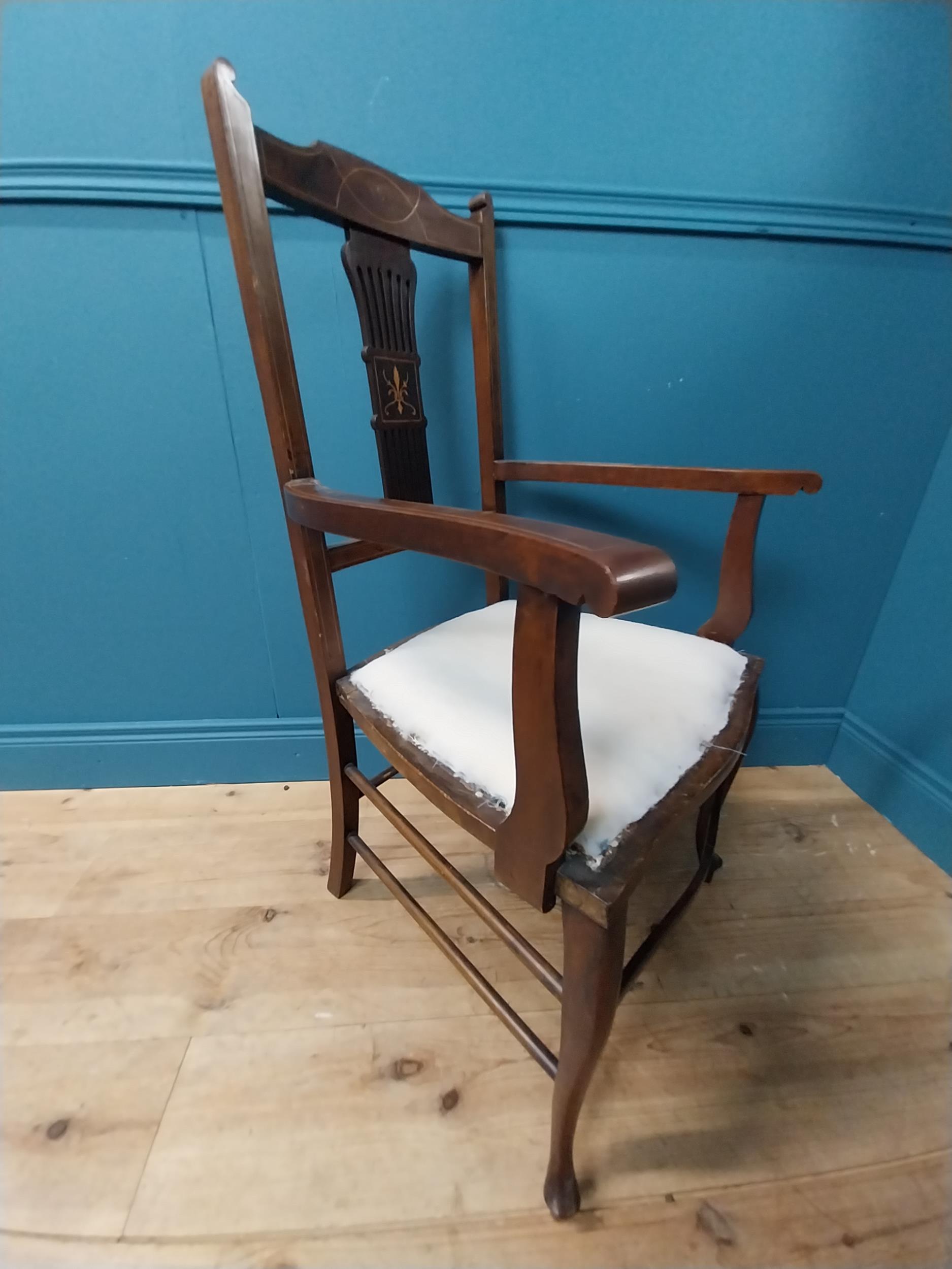 Edwardian inlaid mahogany open armchair raised on cabriole legs. - Image 2 of 5