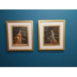 Pair of 19th C. coloured prints mounted in gilt frames printed in colour a true printing engraved by