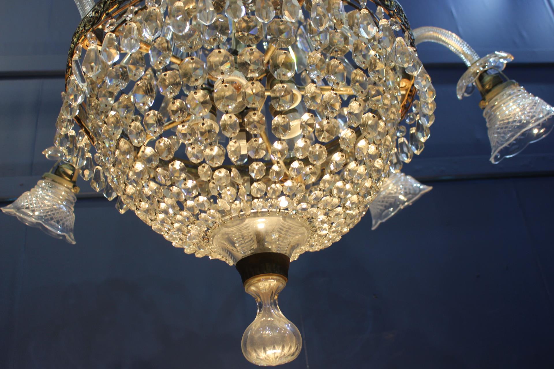 Mokano brass and cut glass five branch chandelier {H 100cm x Dia 95cm}. - Image 2 of 6