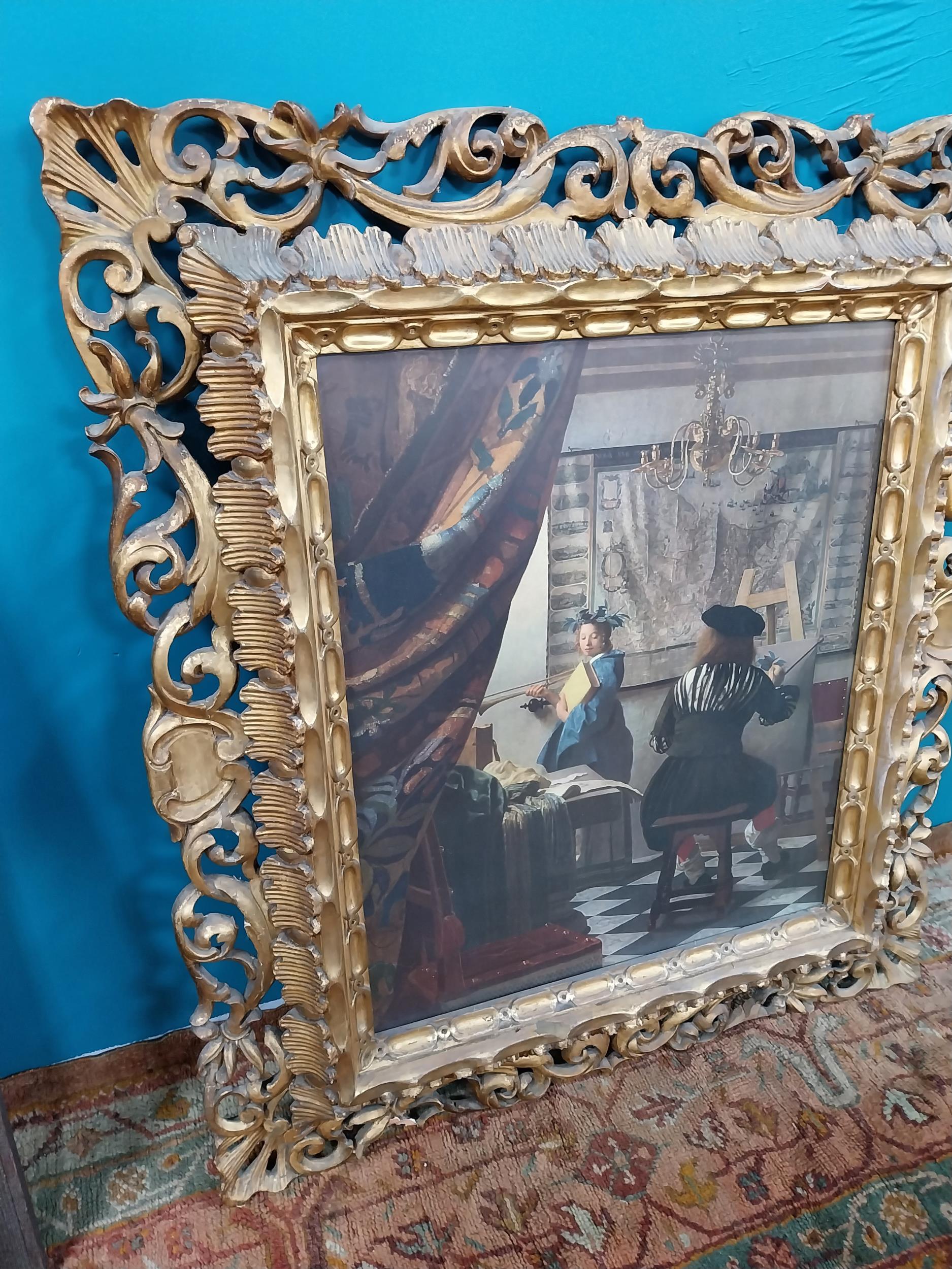 Venetian scene coloured print mounted in 18th C. Italian gilt frame {112 cm H x 100 cm W}. - Image 3 of 4