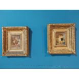 Pair of early 19th C. oil on boards mounted in giltwood frames {26 cm H x 32 cm W}.