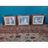 Set of three coloured prints depicting Children mounted in walnut and partial gilt frames {48 cm H x