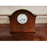 Edwardian mahogany mantle clock {22 cm H x 34 cm W x 14 cm D}.