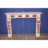 Grey statuary marble fireplace with jasper inlay {H 118 cm x W 170 cm x D 40cm}.