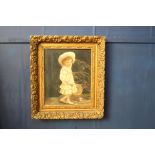 Oil on canvas of Girl mounted in gilt frame signed ( S.A.B Rue Masui 150 Bruxelles) {H 84cm x W 74cm