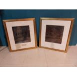 Pair of Sarah Mackie Rock Paintings of the San or Bushman People impressions on silk mounted in gilt