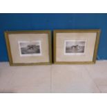 Pair of 19th C. Coursing Dogs black and white prints mounted in gilt frames {52 cm H x 64 cm W}.