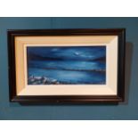 S. Deegan Seascape oil on canvas mounted in wooden frame {43 cm H x 69 cm W}.