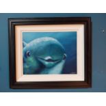 S. Deegan Dolphin oil on canvas mounted in wooden frame {64 cm H x 72 cm W}.