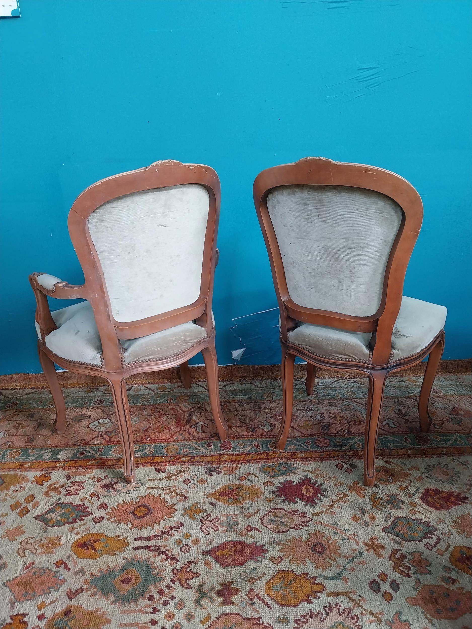 Pair of vintage French walnut and upholstered armchairs raised on cabriole legs and single chair {97 - Image 3 of 6