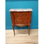 Early 20th C. inlaid kingwood serpentine front side cabinet with marble top, ormolu mounts and two