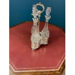19th. C. silver plated decanter set with three cut glass bottles with original stoppers. { 40cm H