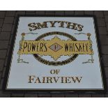 Power's Whiskey Smyths of Fairview framed advertising mirror.{142 cm H x 138 cm W}.