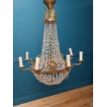 19th C. French gilded brass and cut crystal basket chandelier {90cm H x 70cm Dia.}