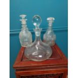 Three early 20th C. glass decanters {25 cm H and 26 cm H}.