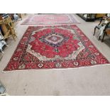 Decorative hand knotted Persian carpet square {385 cm L x 290 cm W}.