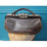 Small leather Gladstone bag. {23 cm H x 30 cm W x 12 cm D}.