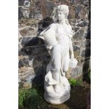 Composition stone model of Lady carrying fruit basket {H 140cm x W 60cm x D 40cm}.