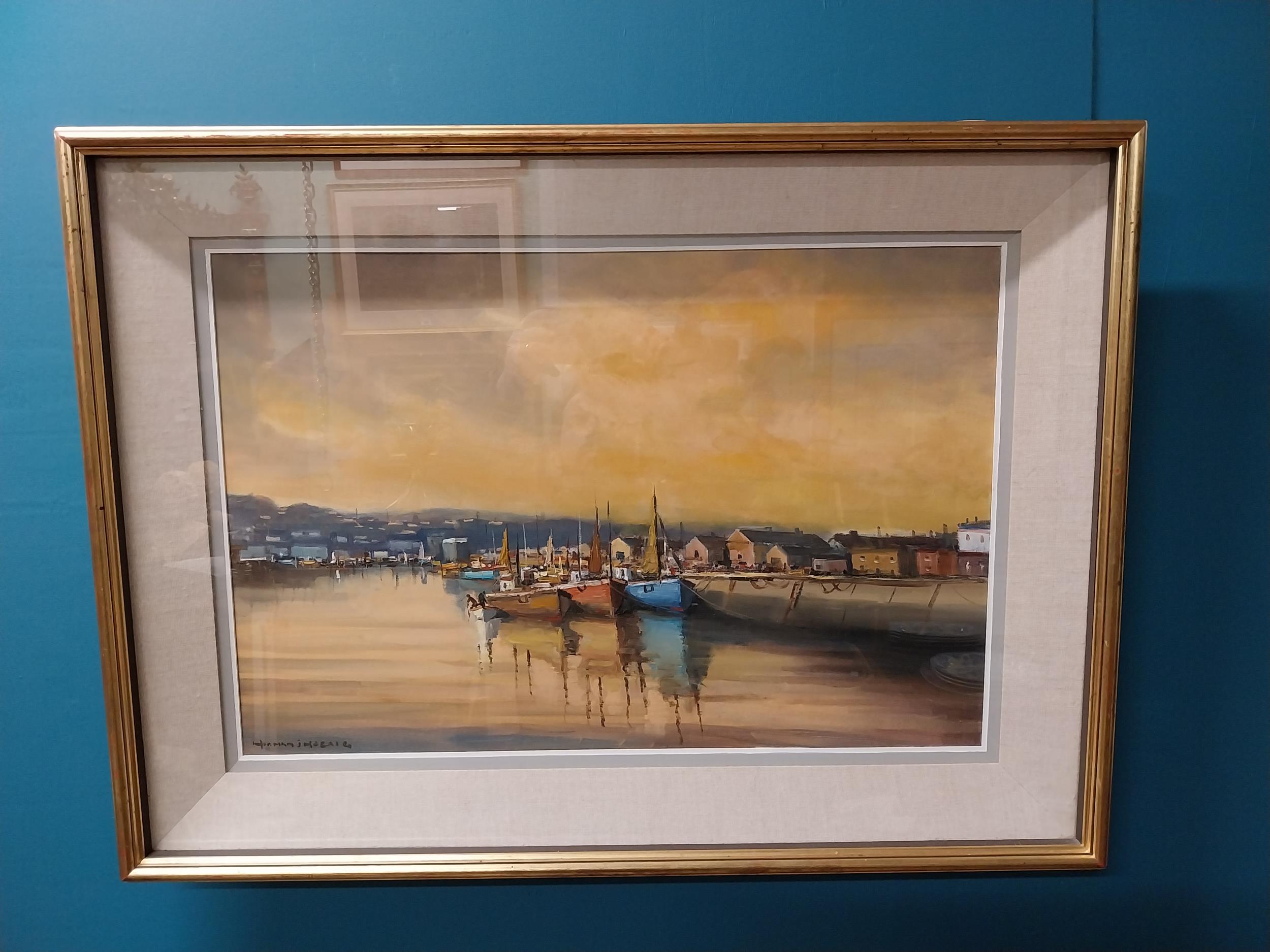 Norman McCaig {1929 - 2001 } Howth Harbour Sunset Oil on Canvas. Signed bottom left. { 70cm H X 98cm