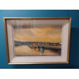 Norman McCaig {1929 - 2001 } Howth Harbour Sunset Oil on Canvas. Signed bottom left. { 70cm H X 98cm