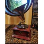 His Master's Voice mahogany cased gramophone {54 cm H x 36 cm W x 36 cm D}.