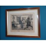 19th C. Interior Scene framed black and white print. {68 cm H x 81 cm W}.