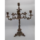19th C. silver plate three branch candelabra decorated with grapevines. {58 cm H x 46 cm W x 30 cm