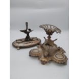 19th C. silver plate centre piece and desk set. { 26 cm H x 21 cm Diam} and {22 cm H x 28 cm W x