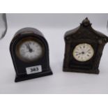 Leather bound carriage clock and Genesis mantle clock {15 cm H x 12 cm W x 7 cm D and 18 cm H x 13