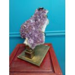 Rare Amethyst crystal cluster mounted on brass stand {32 cm H x 17 cm W x 20 cm D}.