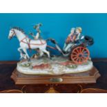 Capodimonte ceramic model of a Horse and Carriage. {35 cm H x 60 cm W x 30 cm D}.