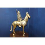 Solid brass model of a Horse with Indian {H 67cmx W 20cm x D 60cm}.