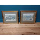 Set of two Stephen Conlin Dublin scenes framed coloured print - Dublin Castle 1475 and St Patrick'