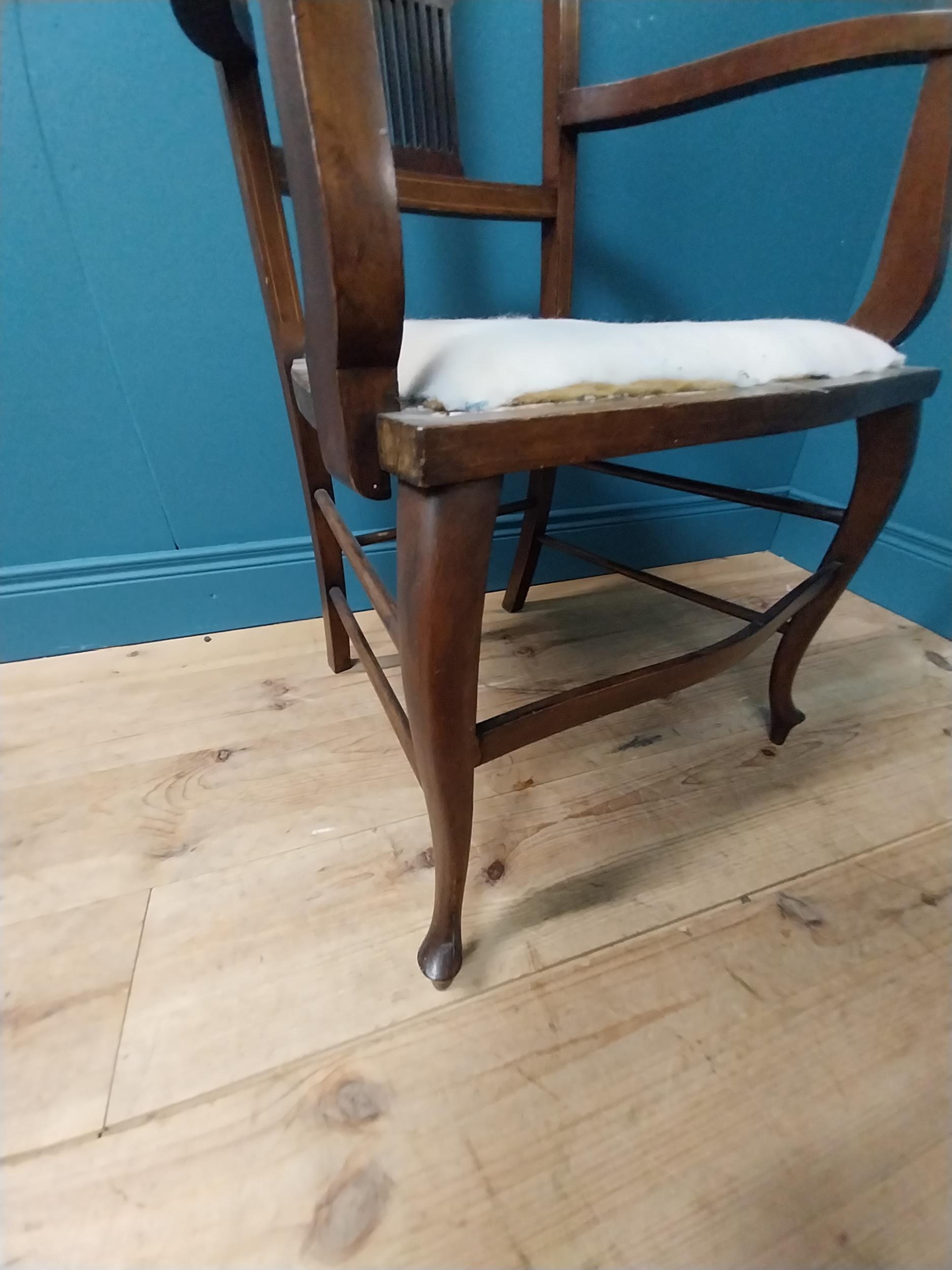 Edwardian inlaid mahogany open armchair raised on cabriole legs. - Image 4 of 5