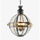 Exceptional quality Bronze globe hall lantern decorated with brass lions masks in the Italian