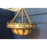 Large Bronze chandelier with dome base and opaque glass insets {H 100cm x Dia 100cm}.